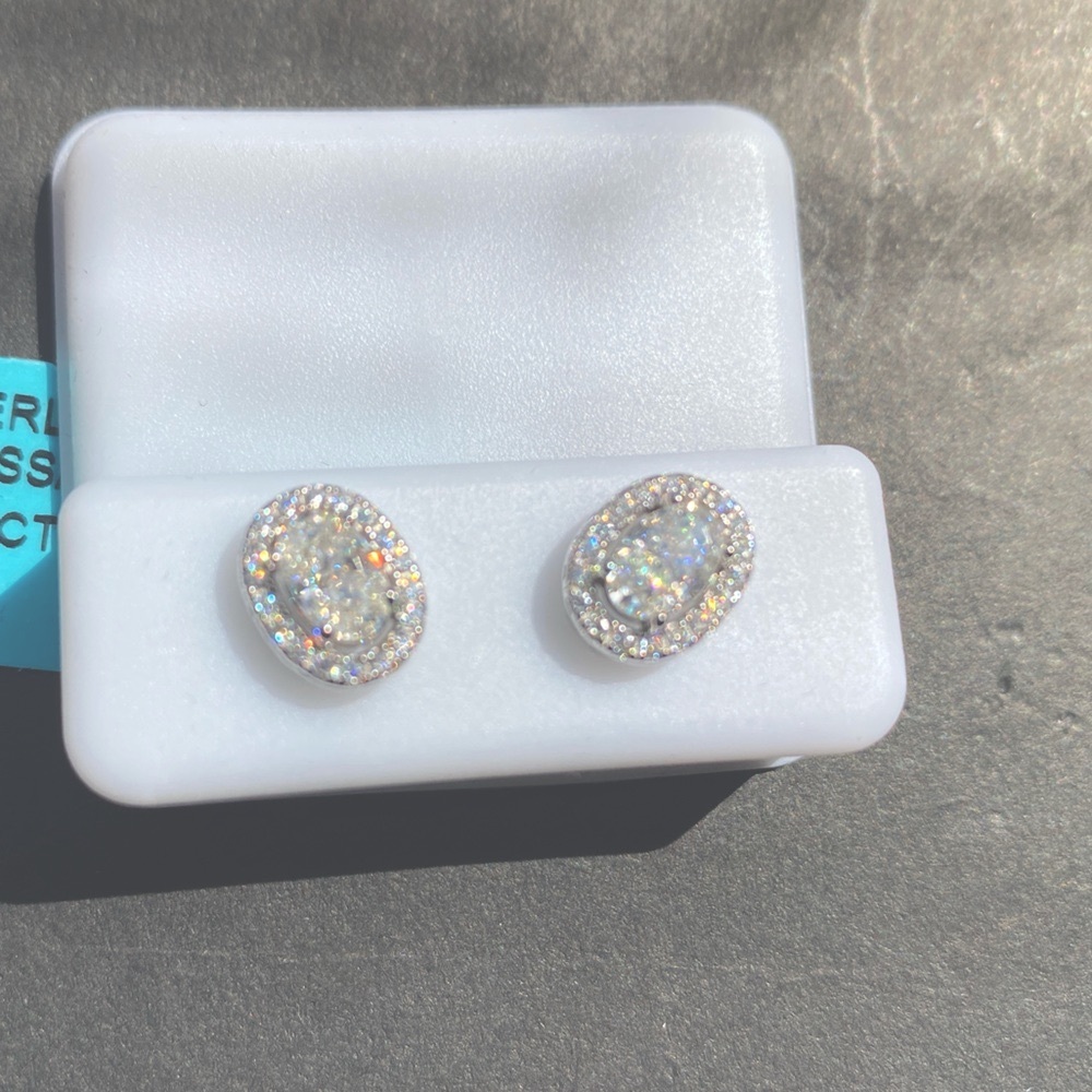 Moissanite Oval Halo Earrings